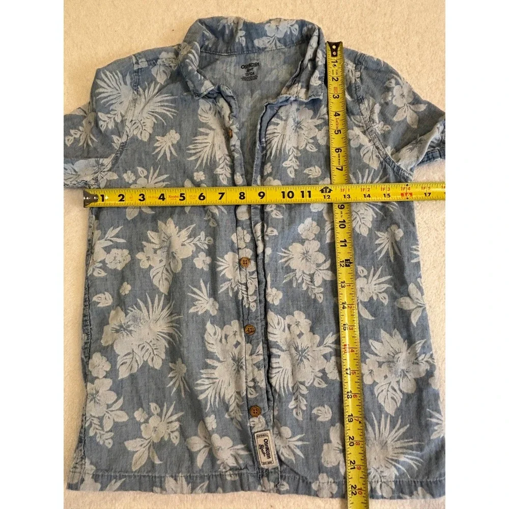 OshKosh‎ Boys Blue Floral Hibiscus Short Sleeve Button Down Shirt Size 12/12A